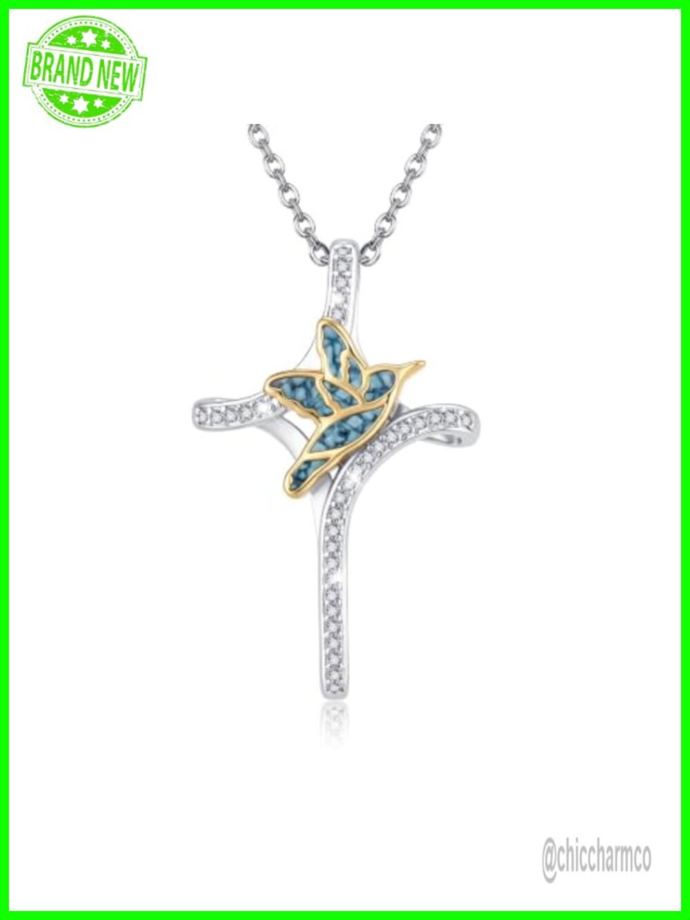 Sterling Silver Hummingbird Cross Necklace Pendant Jewelry Gift